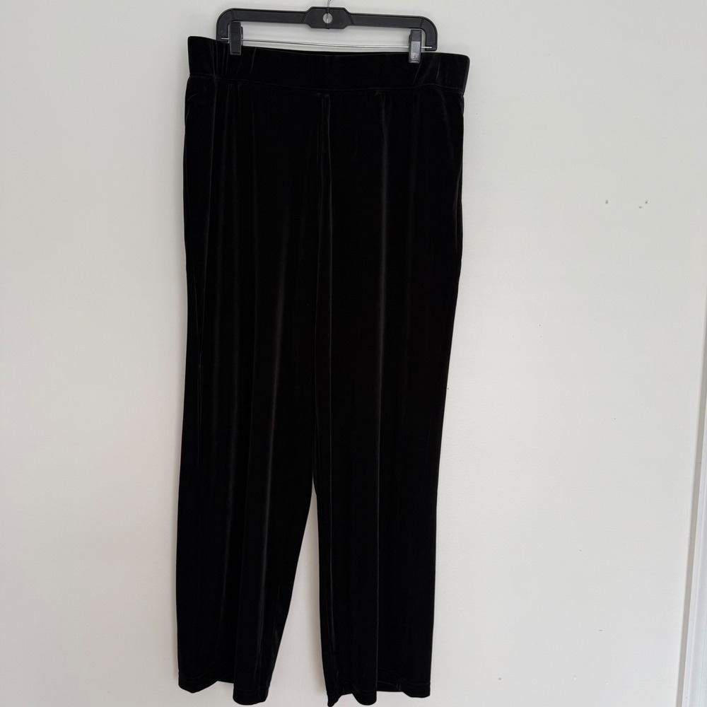 Susan Graver Black Velvet Pull On Pants Women's 1XP Elastic Waist Soft Stretch